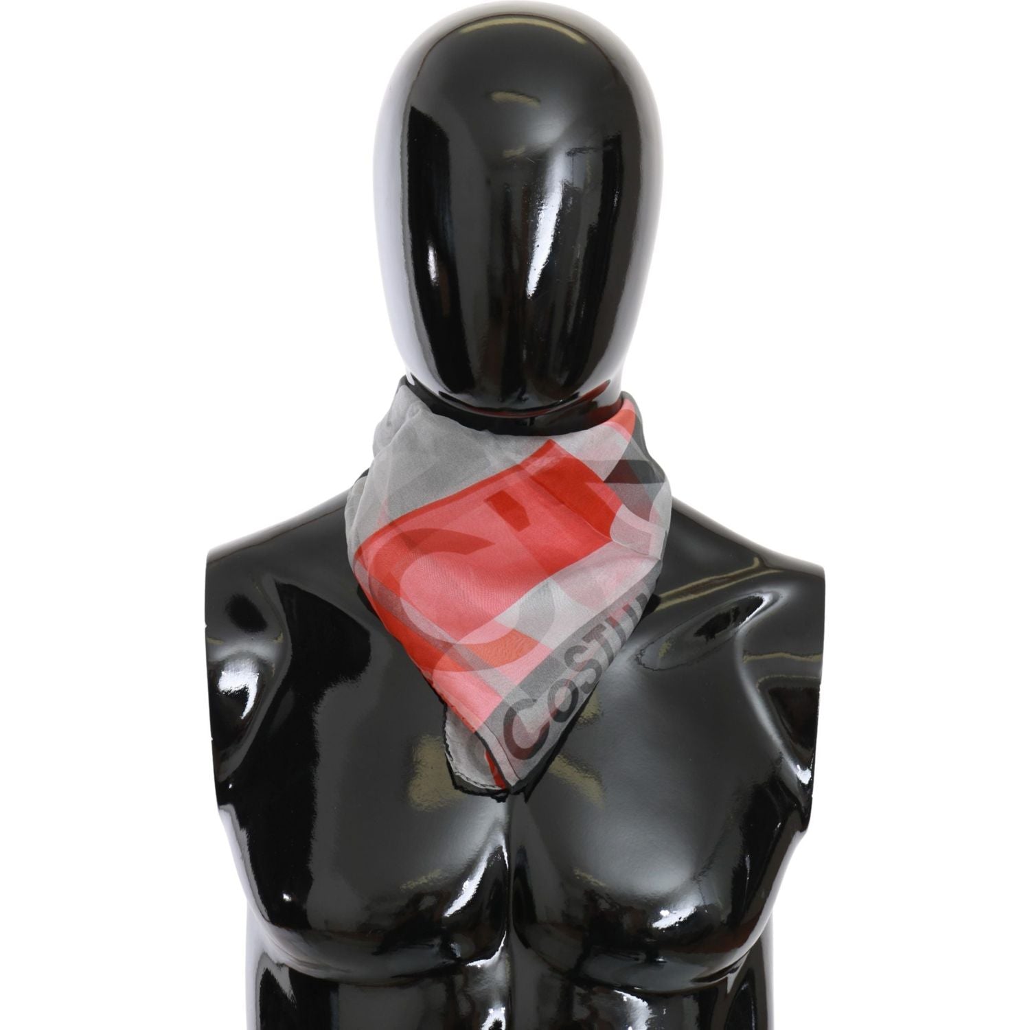 Costume National Red 100% Silk Branded Gray Scarf