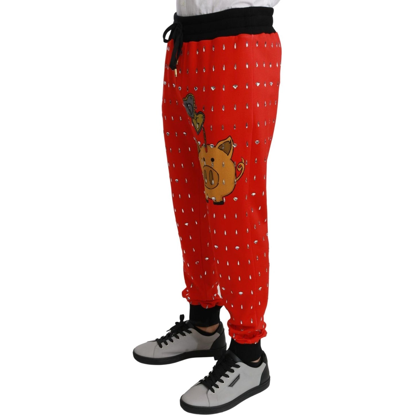 Dolce & Gabbana Red Piggy Bank Cotton Crystal Trousers Pants Dolce & Gabbana