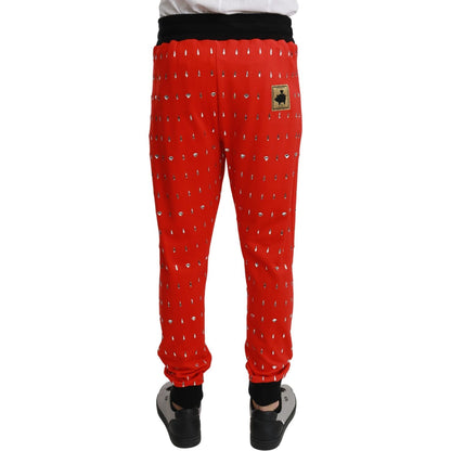 Dolce & Gabbana Red Piggy Bank Cotton Crystal Trousers Pants Dolce & Gabbana
