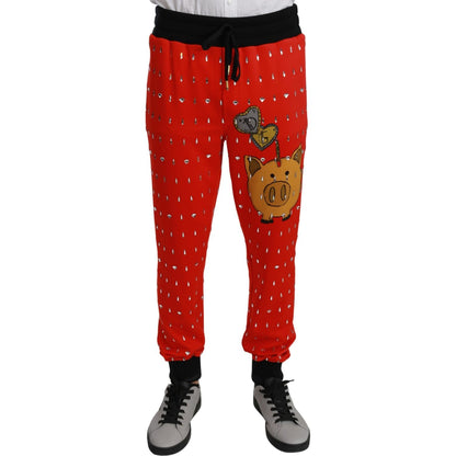 Dolce & Gabbana Red Piggy Bank Cotton Crystal Trousers Pants Dolce & Gabbana