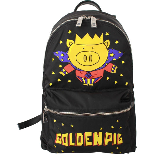 Dolce & Gabbana Black Golden Pig of the Year School Backpack Dolce & Gabbana
