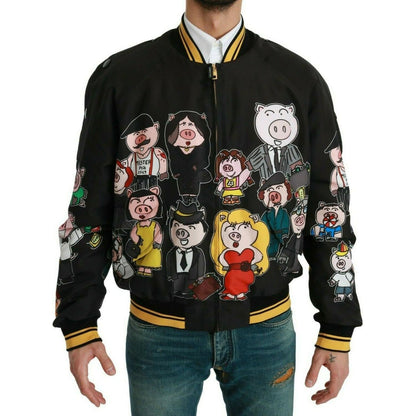 Dolce & Gabbana Black YEAR OF THE PIG Bomber Jacket Dolce & Gabbana