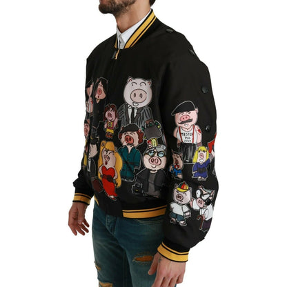 Dolce & Gabbana Black YEAR OF THE PIG Bomber Jacket Dolce & Gabbana