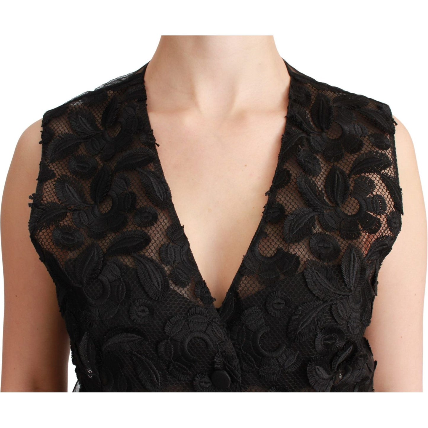 Dolce & Gabbana Elegant Floral Black Silk Blend Vest Dolce & Gabbana