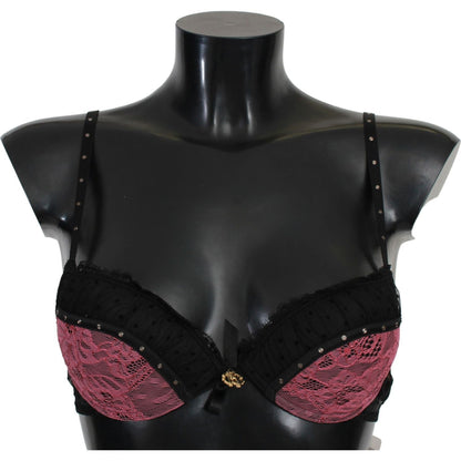 Roberto Cavalli Black Pink Lace Push Up Bra Underwear