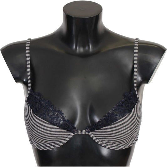 Ermanno Scervino Blue Stripes Lace Reggiseno Bra Ermanno Scervino