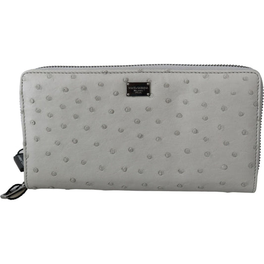 Dolce & Gabbana White Ostrich Leather Continental Mens Clutch Wallet Dolce & Gabbana