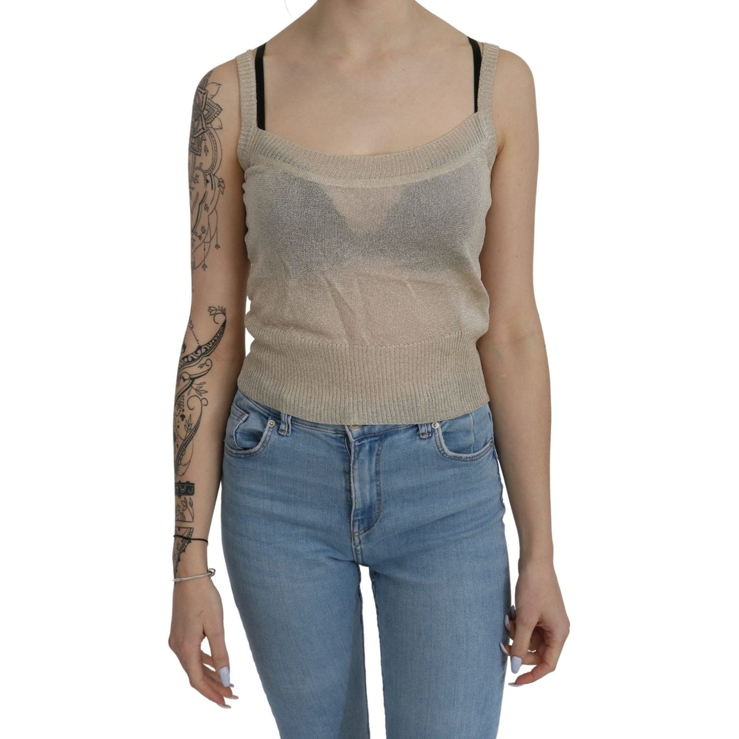 BYBLOS Beige Sleeveless Spaghetti Strap Tank See Through Top BYBLOS