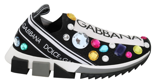 Dolce & Gabbana Black Crystal-Embellished Low Top Sneakers Dolce & Gabbana