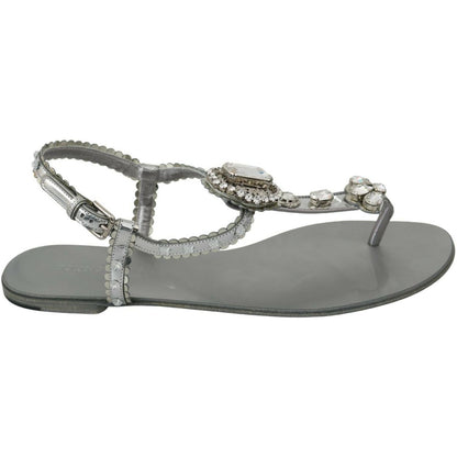 Dolce & Gabbana Silver Crystal Sandals Flip Flops Shoes