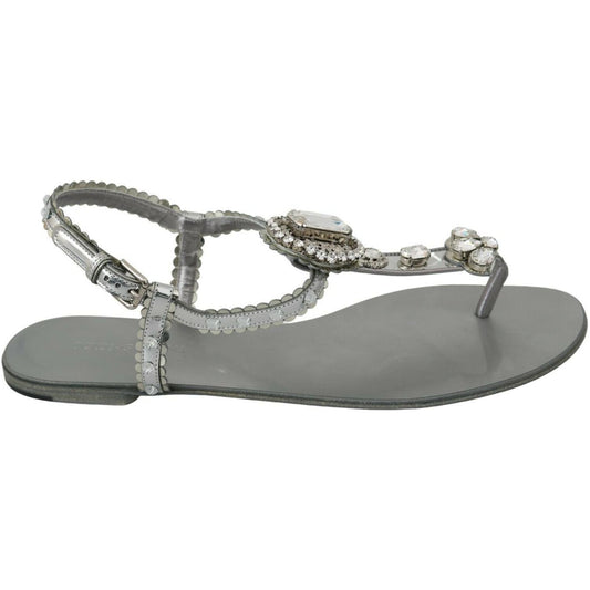 Dolce & Gabbana Silver Crystal Sandals Flip Flops Shoes Dolce & Gabbana