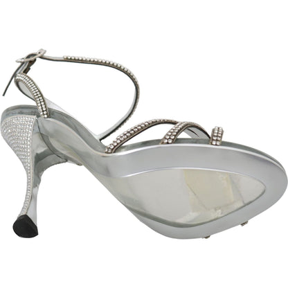 Dolce & Gabbana Silver Crystal Ankle Strap Sandals Shoes