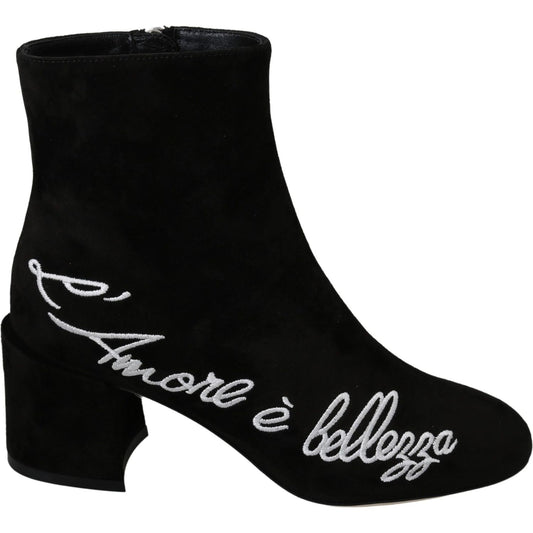 Dolce & Gabbana Black Suede L'Amore E'Bellezza Boots Shoes Dolce & Gabbana