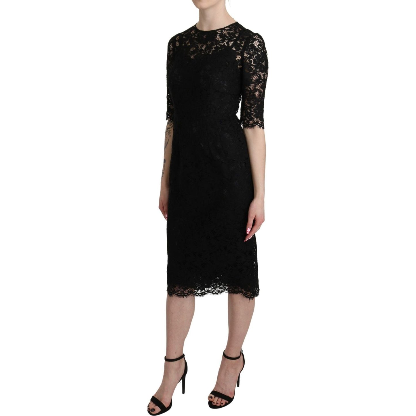 Dolce & Gabbana Elegant Black Lace Sheath Knee-Length Dress Dolce & Gabbana