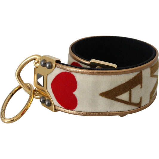 Dolce & Gabbana Gold White Textile Leather AMORE Shoulder Strap Dolce & Gabbana