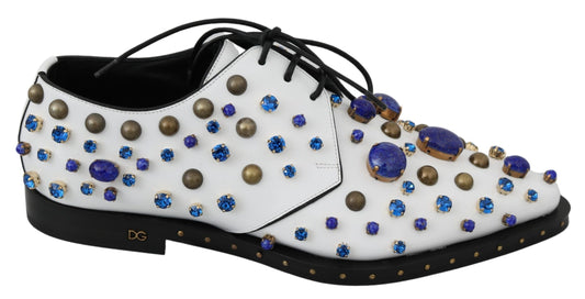 Dolce & Gabbana Elegant White Leather Dress Shoes With Crystals Dolce & Gabbana