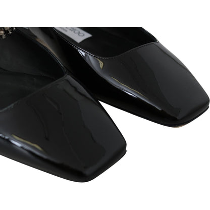 Jimmy Choo Black Patent Leather Mahdis Flat Shoes