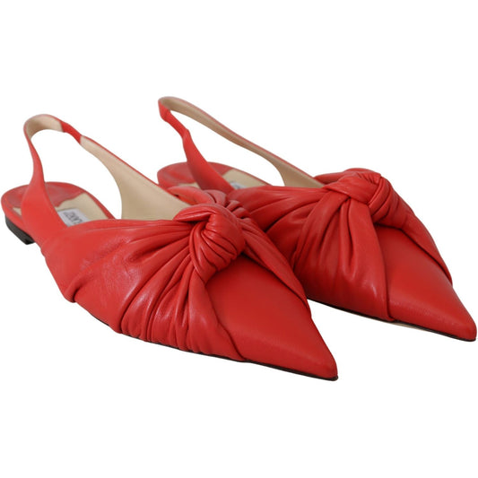 Jimmy Choo Chic Red Pointed Toe Leather Flats Shoes Jimmy Choo