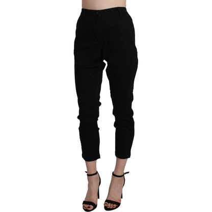Acht Black High Waist Skinny Cropped Cotton Capri Pant Acht