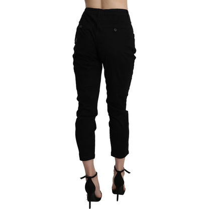 Acht Black High Waist Skinny Cropped Cotton Capri Pant Acht