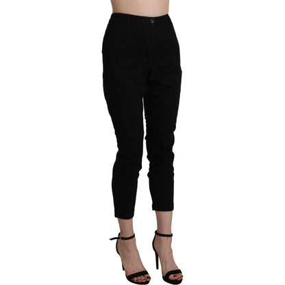 Acht Black High Waist Skinny Cropped Cotton Capri Pant Acht