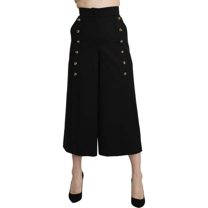 Dolce & Gabbana Black Wide Wool Leg Cropped Trouser Pant