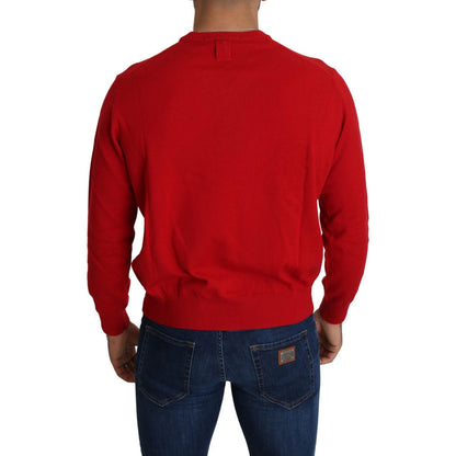 Billionaire Italian Couture Red V-neck Wool Sweatshirt Pullover Sweater Billionaire Italian Couture
