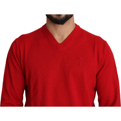 Billionaire Italian Couture Red V-neck Wool Sweatshirt Pullover Sweater Billionaire Italian Couture