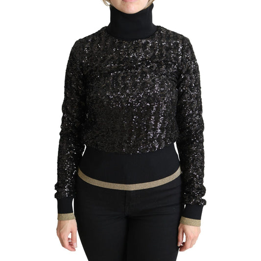 Dolce & Gabbana Black Sequined Knitted Turtle Neck Sweater Dolce & Gabbana
