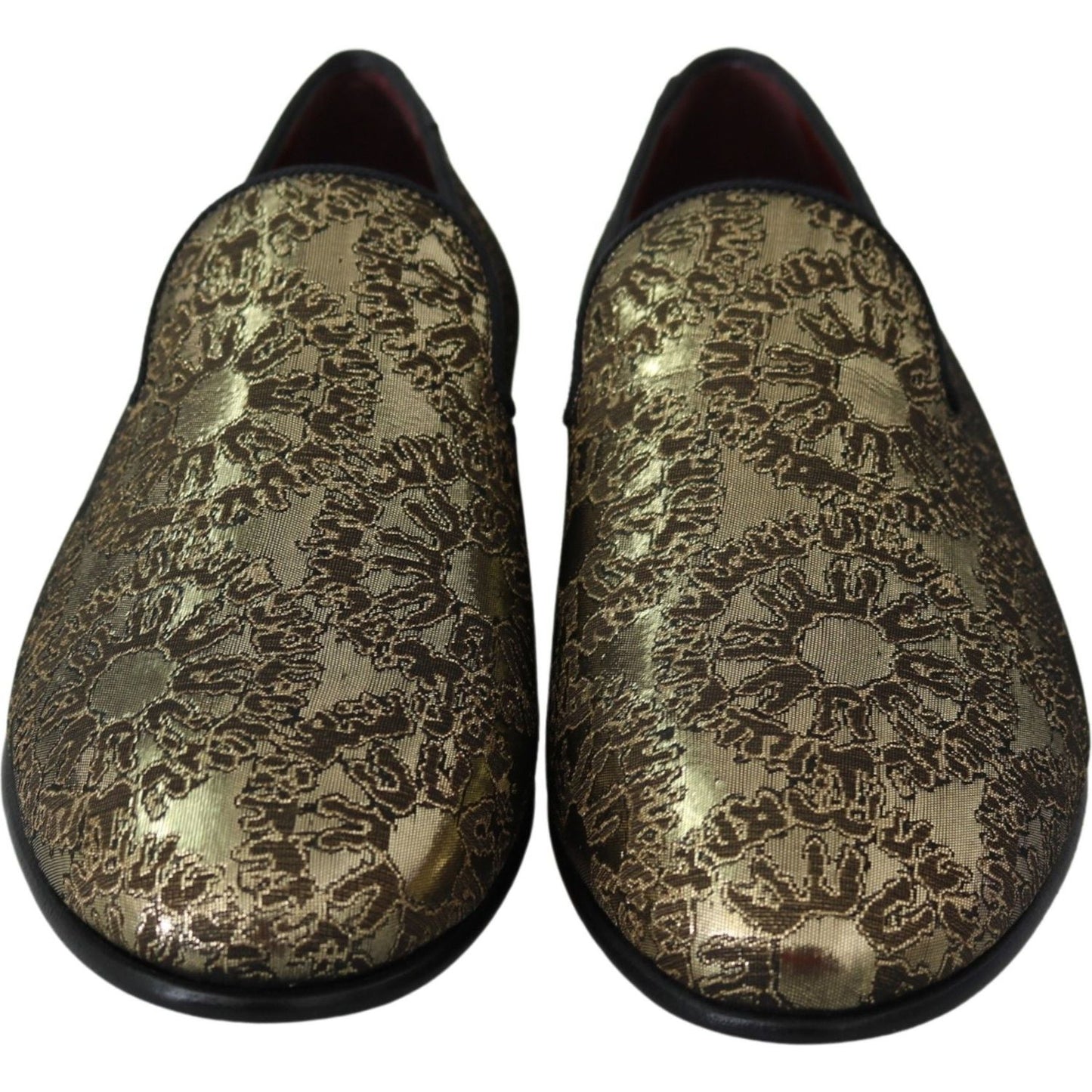 Dolce & Gabbana Gold Jacquard Flats Mens Loafers Shoes Dolce & Gabbana