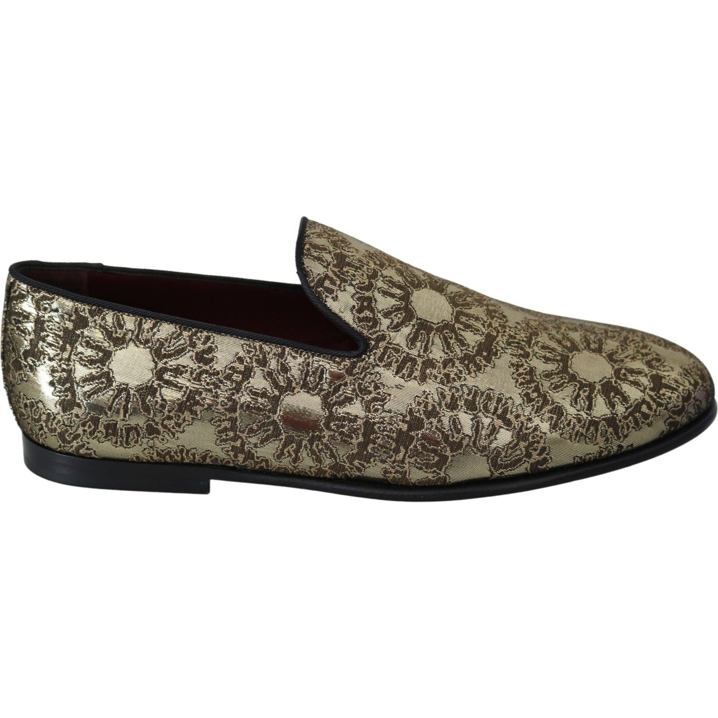 Dolce & Gabbana Gold Jacquard Flats Mens Loafers Shoes Dolce & Gabbana