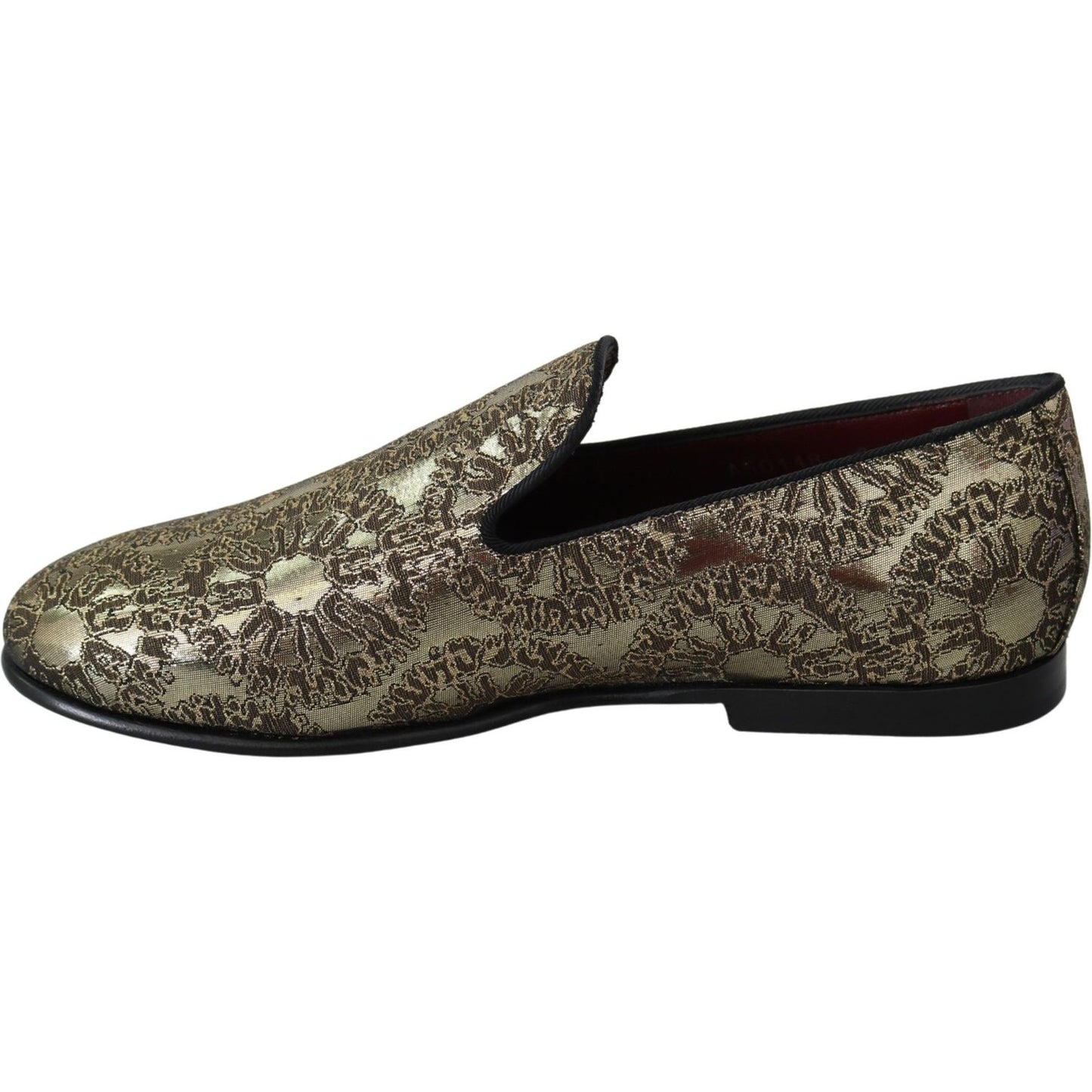 Dolce & Gabbana Gold Jacquard Flats Mens Loafers Shoes Dolce & Gabbana