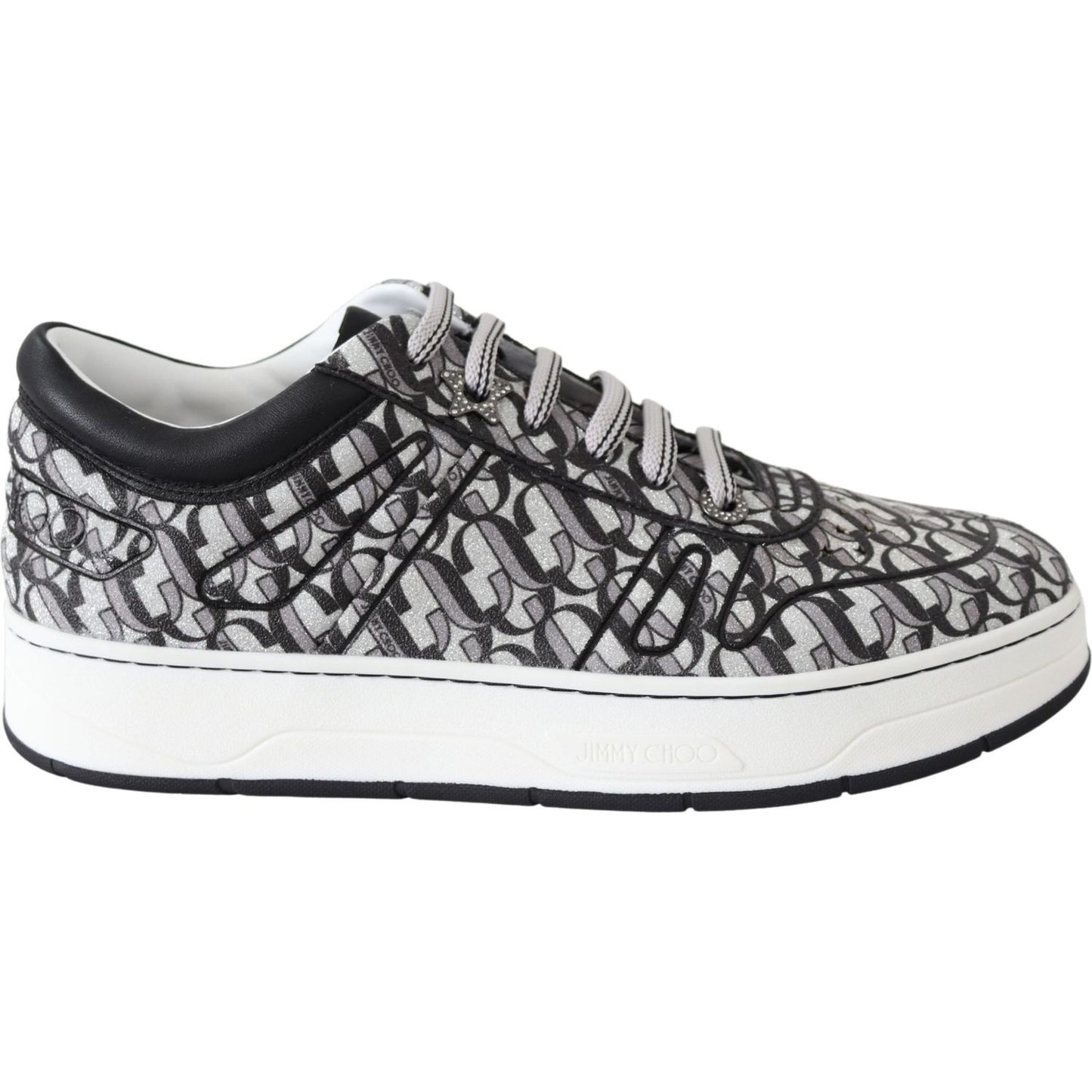 Jimmy Choo Silver Black Glitter Hawaii Sneakers