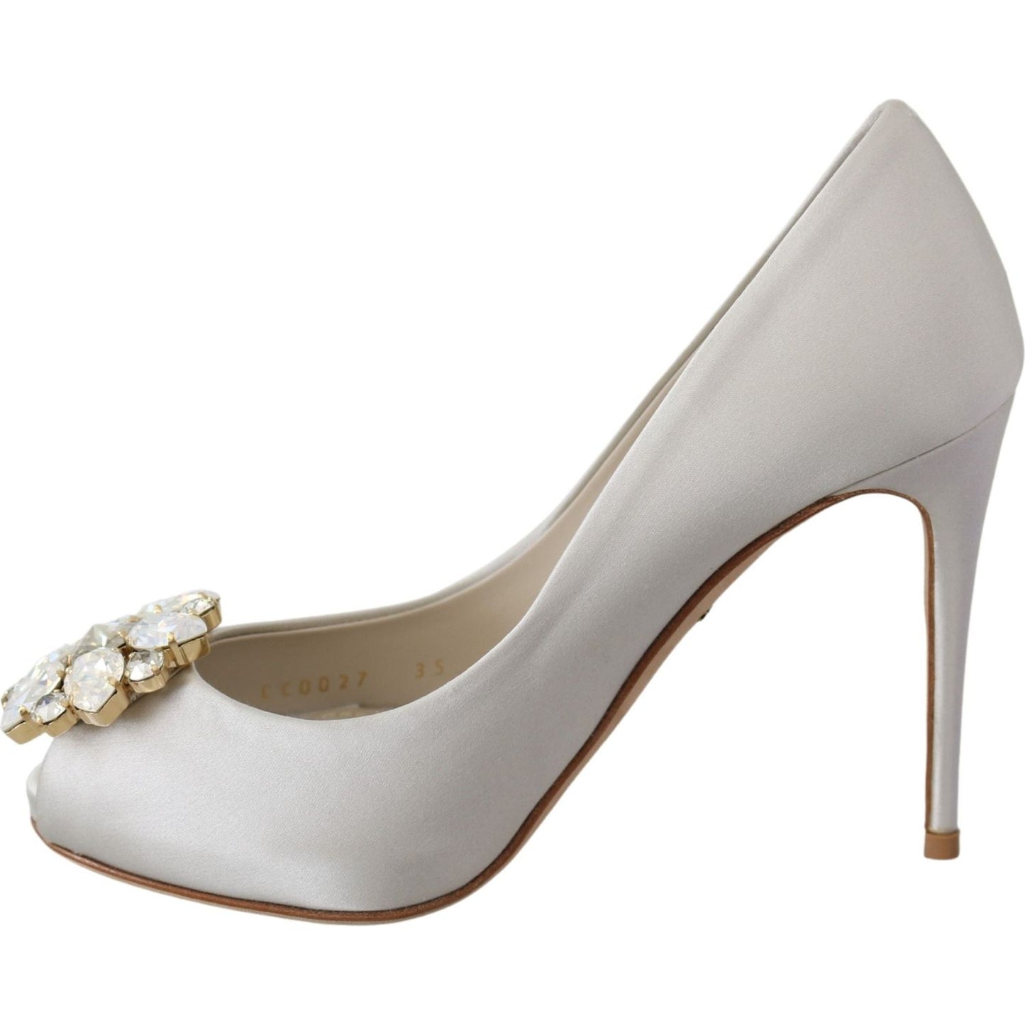 Dolce & Gabbana White Crystal Peep Toe Silk Blend Heels Dolce & Gabbana