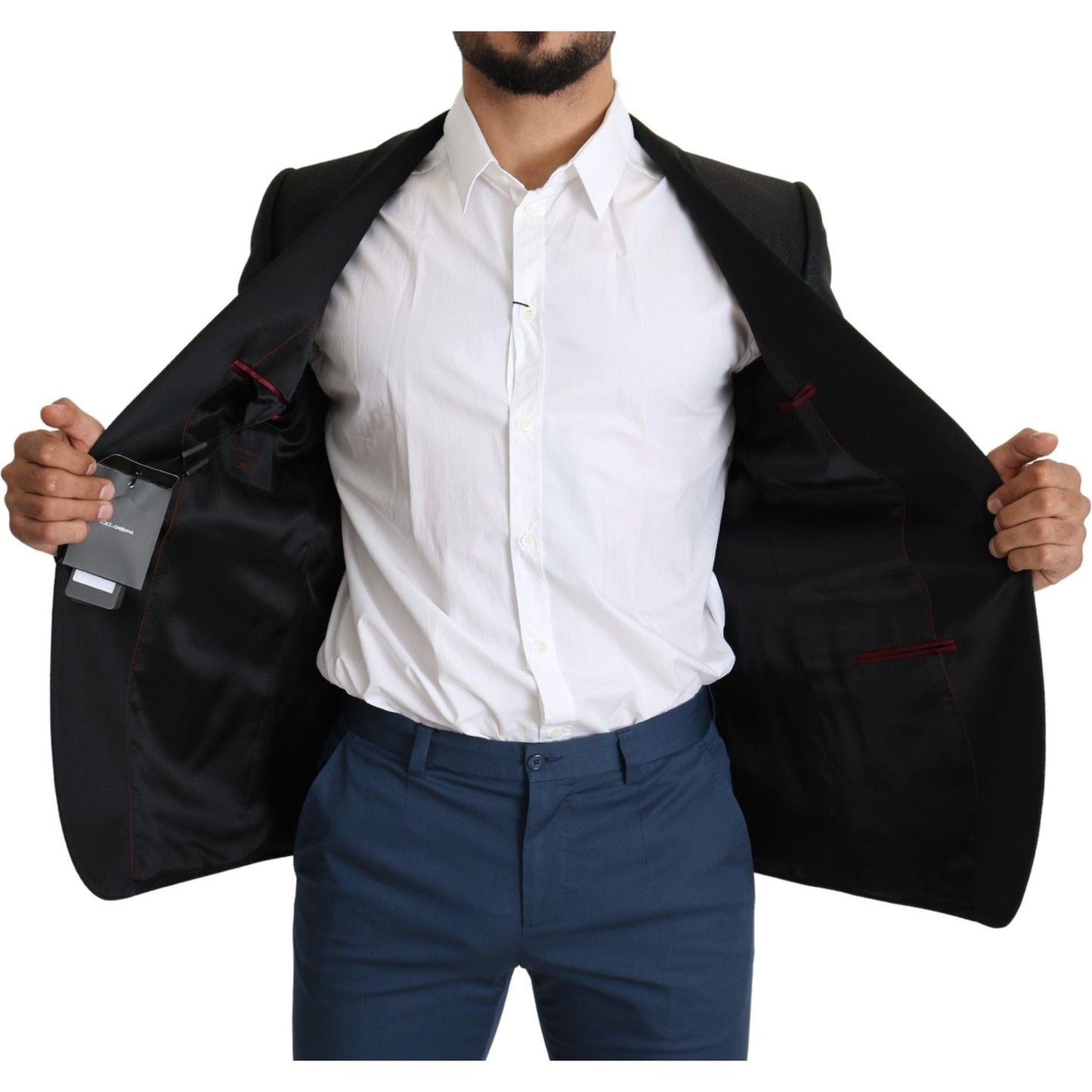 Dolce & Gabbana Elegant Black Jacquard Slim Fit Blazer Dolce & Gabbana