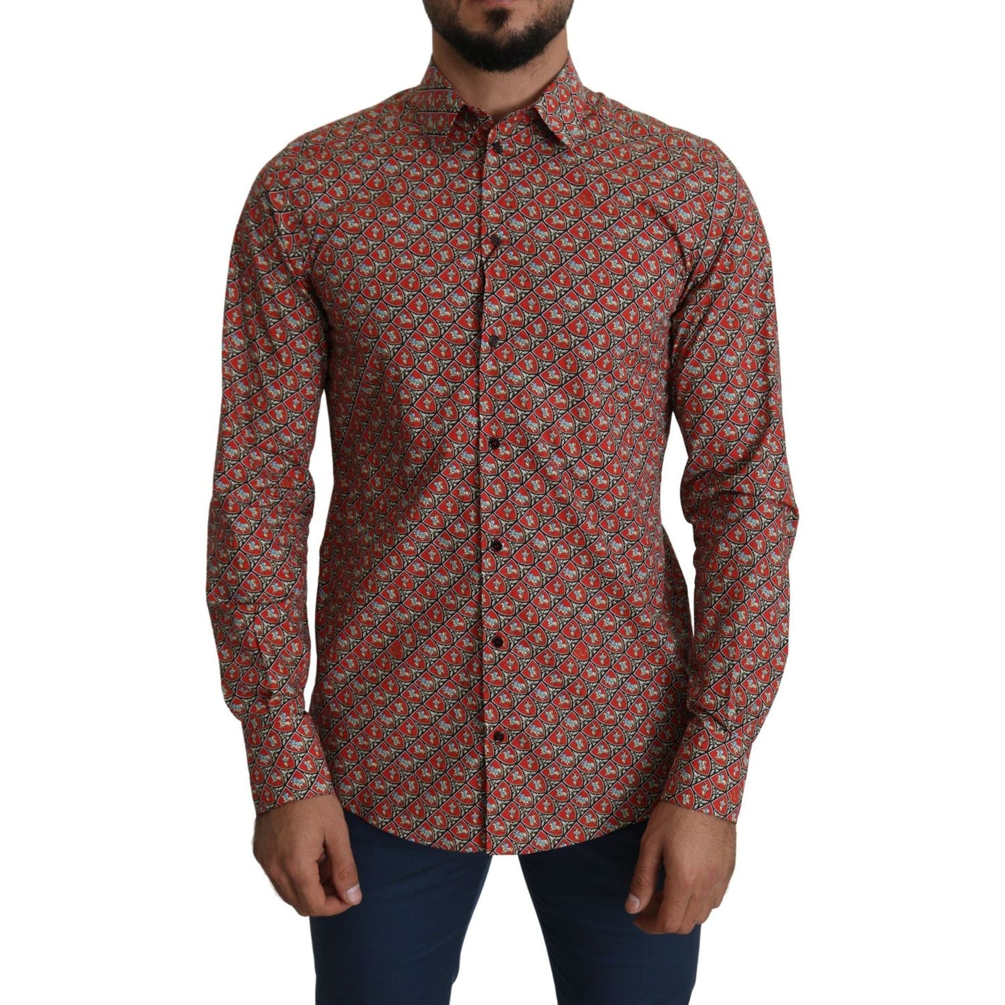 Dolce & Gabbana Red Printed Knight Formal Dress MARTINI Shirt Dolce & Gabbana