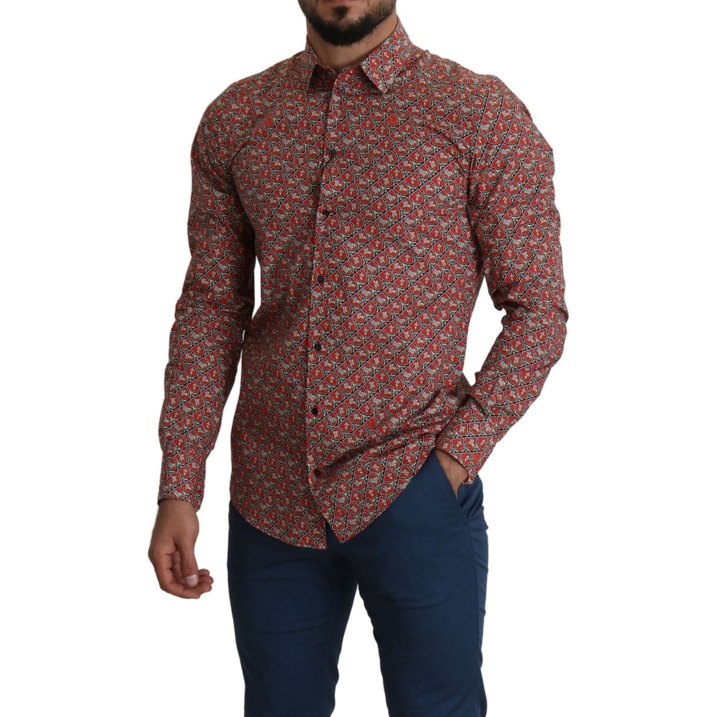 Dolce & Gabbana Red Printed Knight Formal Dress MARTINI Shirt Dolce & Gabbana