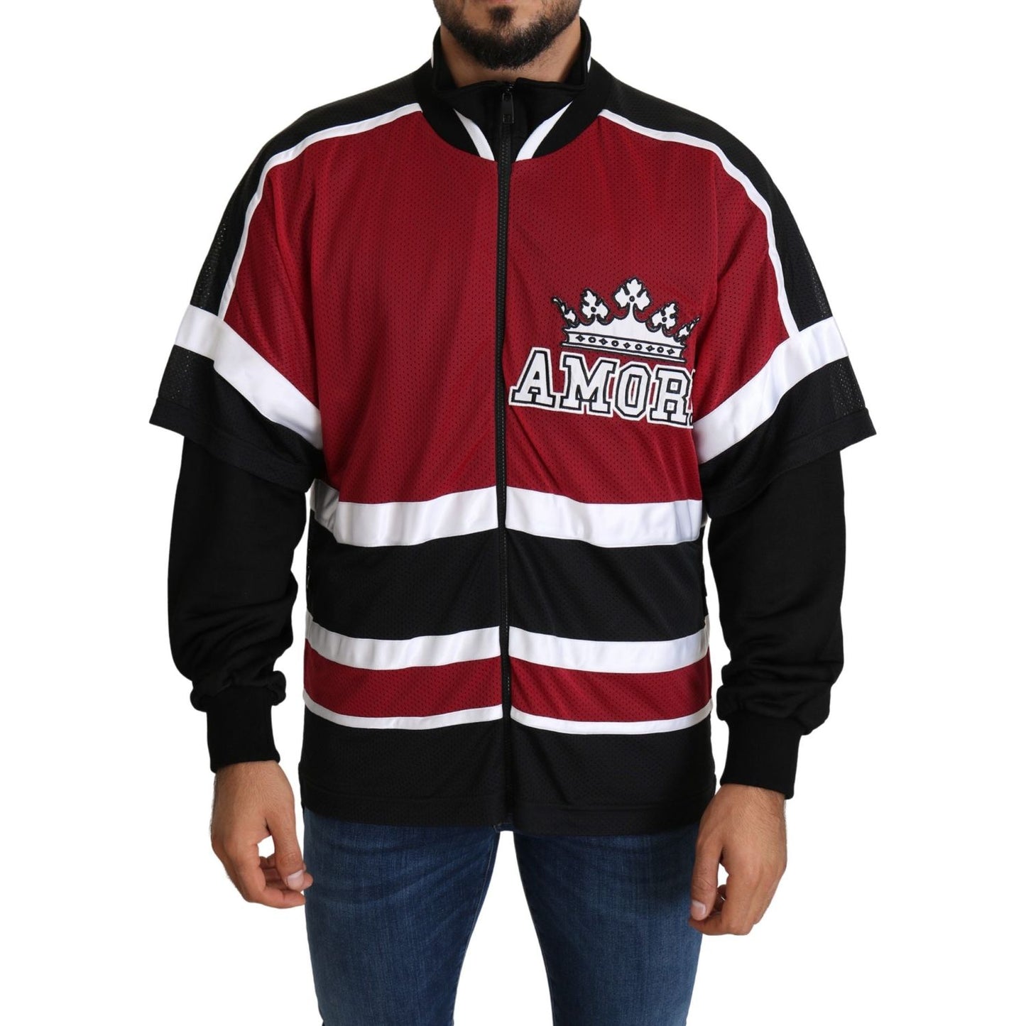 Dolce & Gabbana Red Black AMORE Sport Full Zipper Sweater Dolce & Gabbana