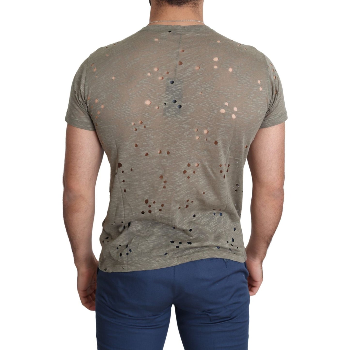 Guess Brown Cotton Stretch Logo Print Men Casual Perforated T-shirt Guess