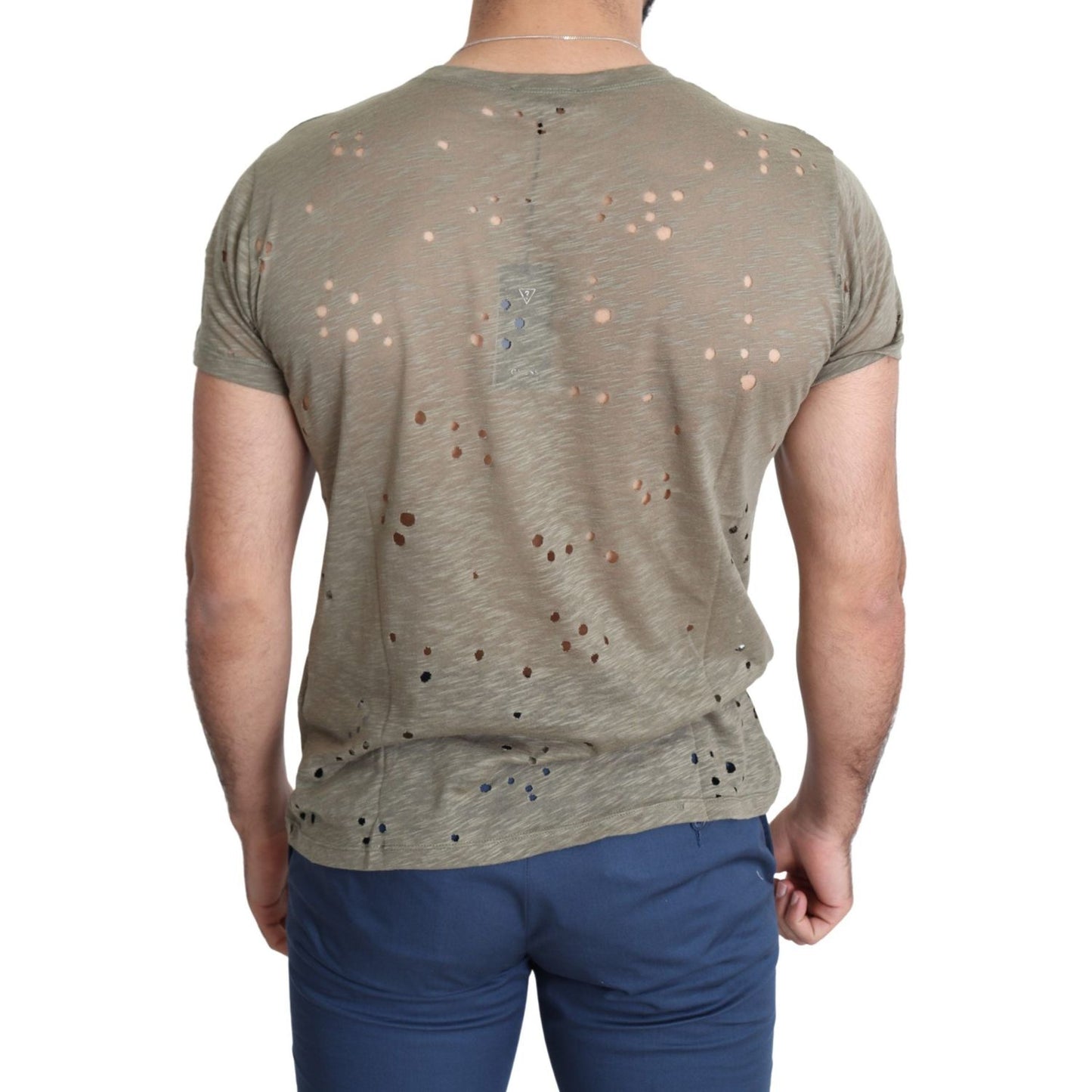 Guess Brown Cotton Stretch Logo Print Men Casual Perforated T-shirt Guess