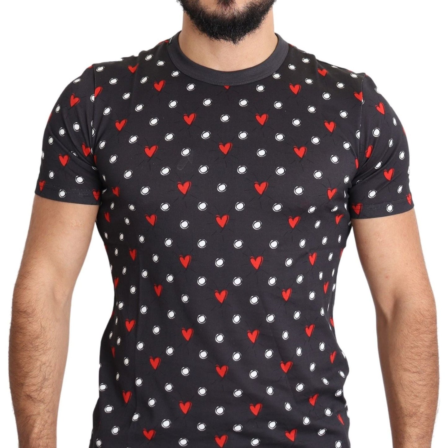 Dolce & Gabbana Dark Gray Hearts Print Cotton Men T-shirt
