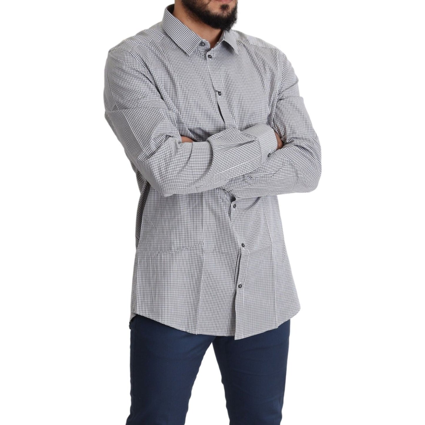 Dolce & Gabbana Black White Checkered GOLD Dress Cotton Shirt