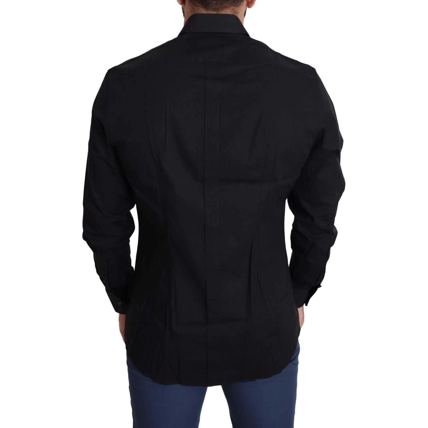 优雅黑色棉质弹力衬衫