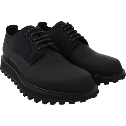 Dolce & Gabbana Black Rubberized Calfskin Chunky Derby Vulcano Shoes Dolce & Gabbana
