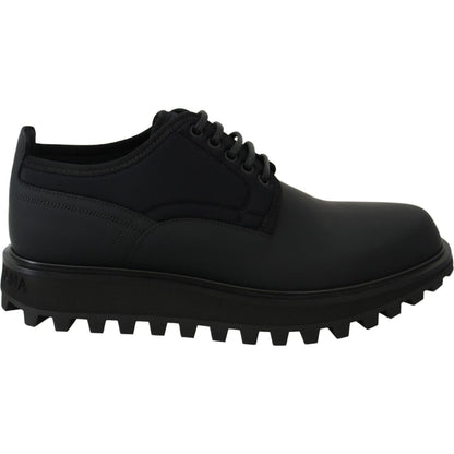 Dolce & Gabbana Black Rubberized Calfskin Chunky Derby Vulcano Shoes Dolce & Gabbana