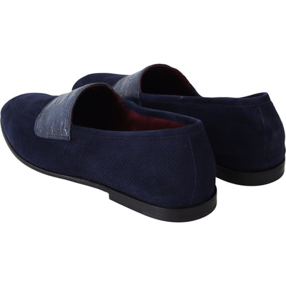 Dolce & Gabbana Blue Suede Caiman Loafers Slippers Shoes Dolce & Gabbana