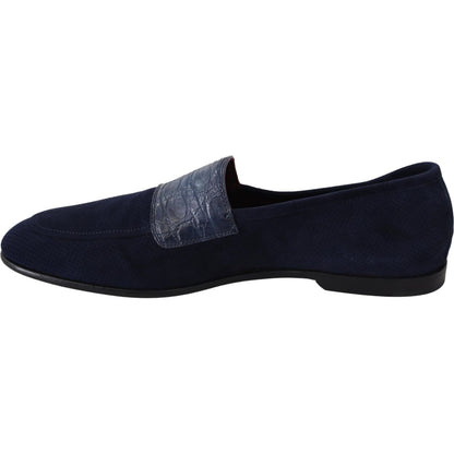 Dolce & Gabbana Blue Suede Caiman Loafers Slippers Shoes Dolce & Gabbana
