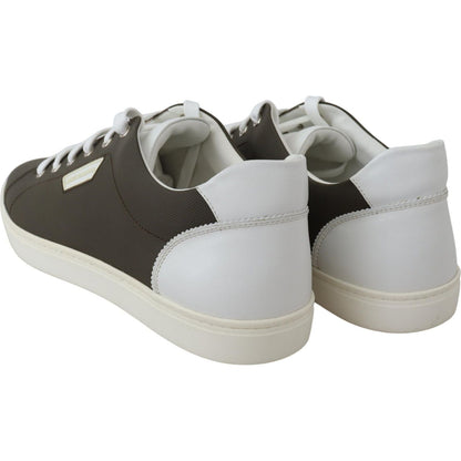 Dolce & Gabbana White Green Leather Low Top Sneakers Shoes Dolce & Gabbana