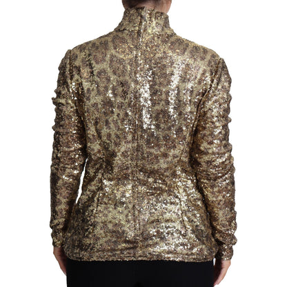 Dolce & Gabbana Brown Leopard Fit Turtleneck Sequin Sweater Dolce & Gabbana