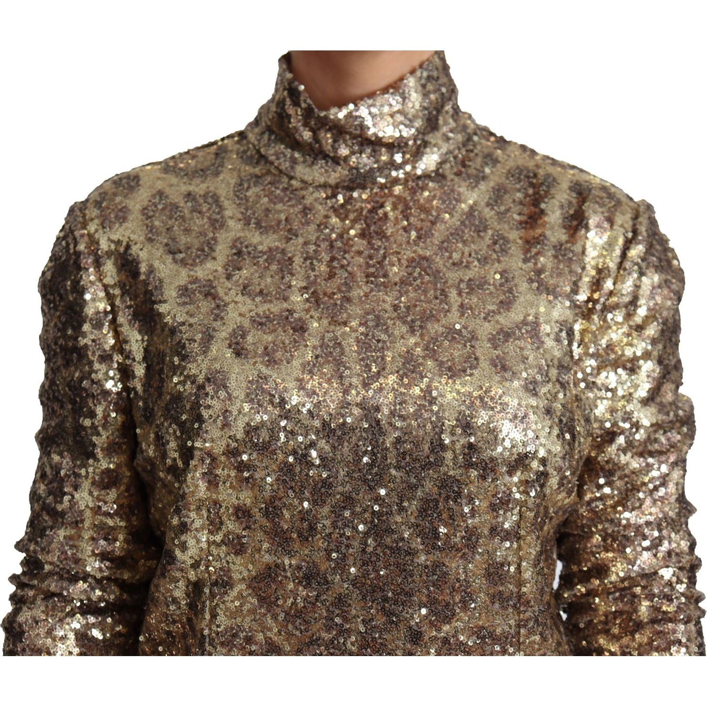 Dolce & Gabbana Brown Leopard Fit Turtleneck Sequin Sweater Dolce & Gabbana